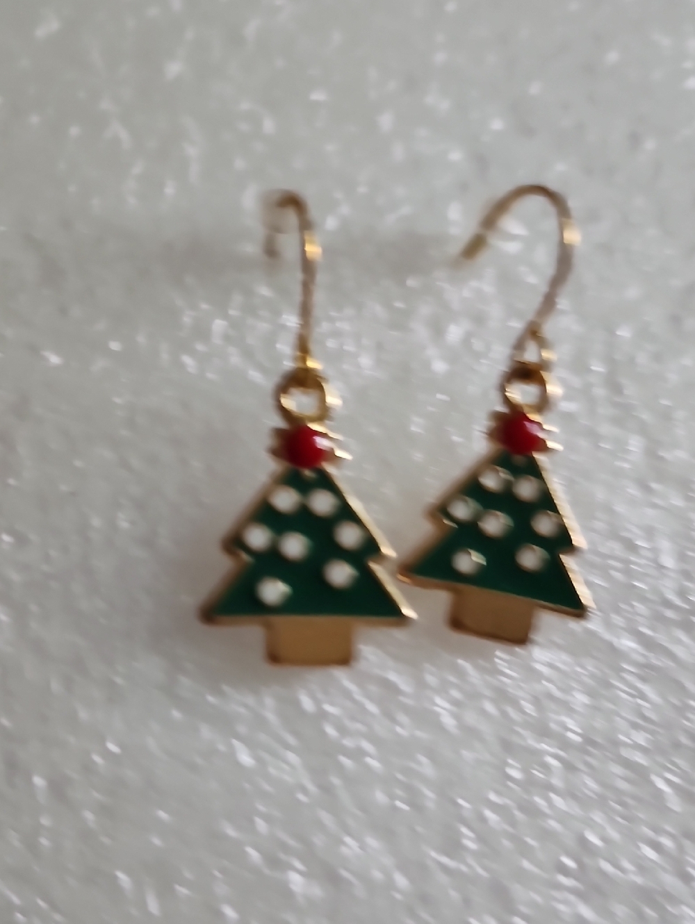 Hand Crafted Green and Red Christmas Tree Dangle Earrings